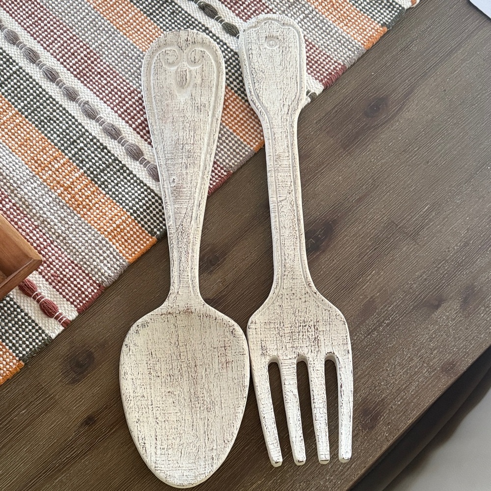 Hobby Lobby Distressed White Spoon and Fork Decor